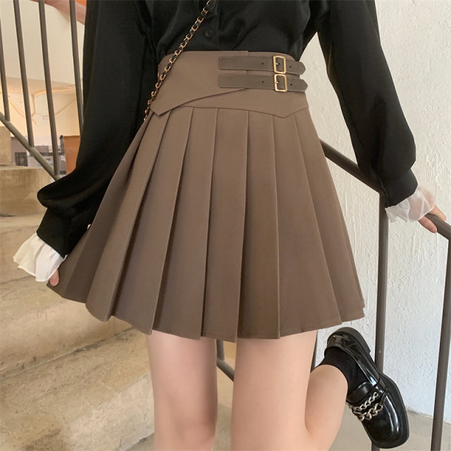 Large size slim and pleated skirt, small short skirt, fat mm Korean versatile A-line skirt, spring and summer belly-covering skirt