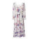 Spring light luxury classic holiday dress embroidered loose loose leaf-cut hollow square collar long skirt women's high waist square collar