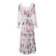Spring light luxury classic holiday dress embroidered loose loose leaf-cut hollow square collar long skirt women's high waist square collar