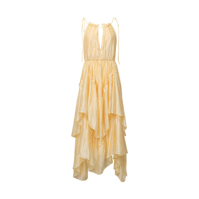 Xiaoli amber wind chiffon acetate suspender halter neck dress summer temperament beautiful vacation long skirt