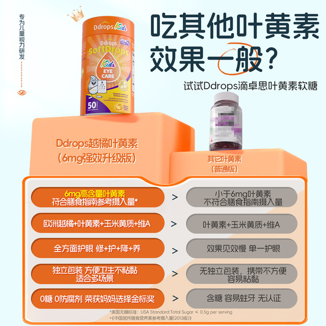 Ddrops flagship store baby lutein children blueberry lingonberry eye protection lutein gummy vitamins