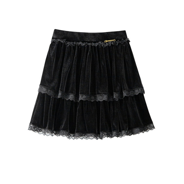 BANANA CICI 2024 winter new versatile cake skirt velvet lace lace A-line skirt