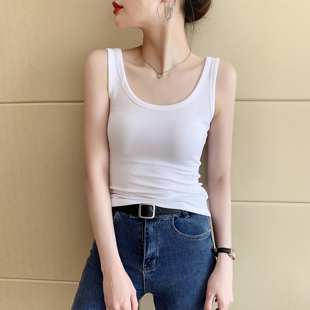 White suspender vest for women with anti-exposure underwear 2025 new U-neck internet celebrity base top for summer