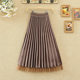Wear golden velvet pleated skirts on both sides, women's spring and autumn, high waist, thin waist, and hi -shaped gauze mid -length skirt
