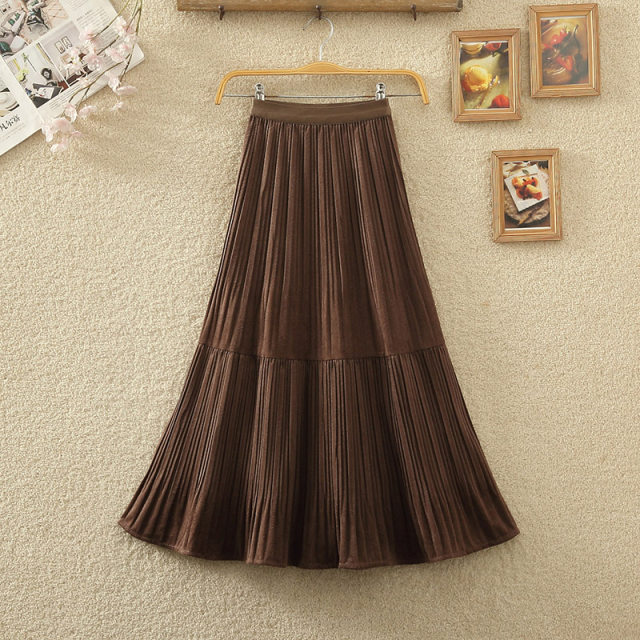 2024 Spring and Autumn New Elastic High Waist All-match Corduroy Pleated Skirt Spliced ​​Velvet Skirt Long Skirt Women's Skirt