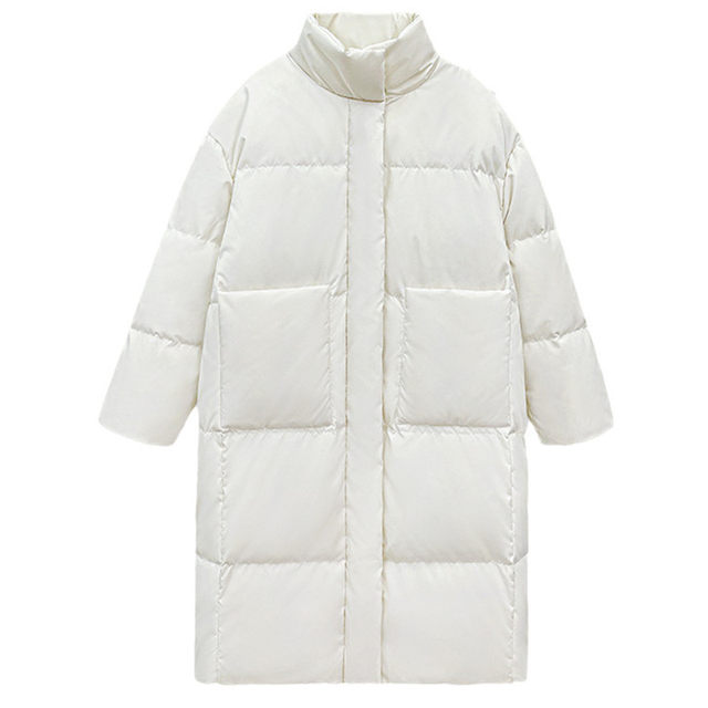 90 white duck down thickened fluffy down jacket for women 2025 winter new stand collar mid-length over-knee warm jacket trendy
