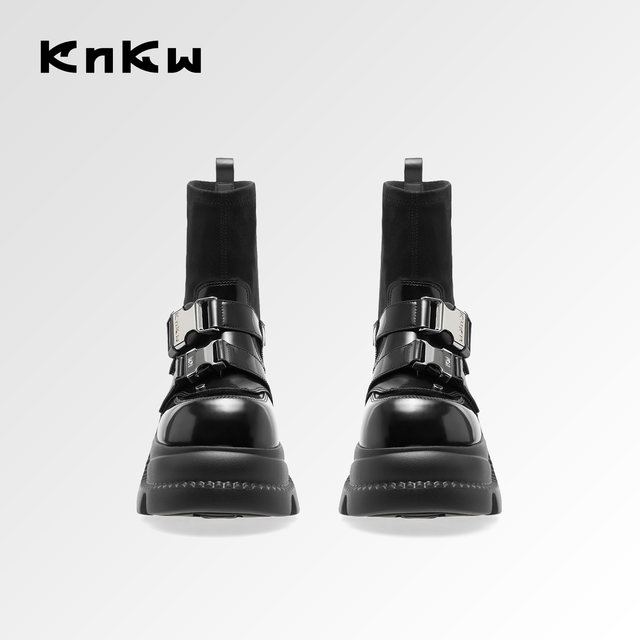 knkw streamer functional cool short boots women's autumn and winter new thick-soled black British fashion boots