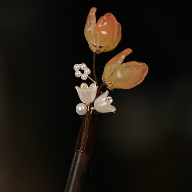 Tulip wood hairpin hair cheongsam accessories hairpin headdress classical Chinese style temperament ball hair ornament hairpin for women