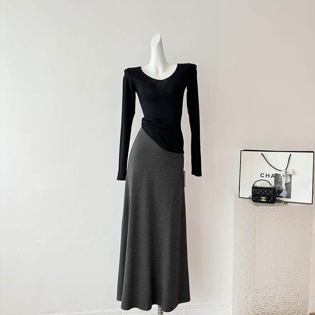 Gray skirt for women 2025 spring and summer drooping modal loose versatile soft and casual simple A-line long skirt