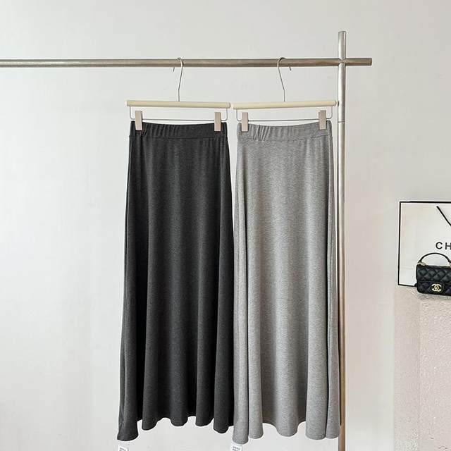 Gray skirt for women 2025 spring and summer drooping modal loose versatile soft and casual simple A-line long skirt