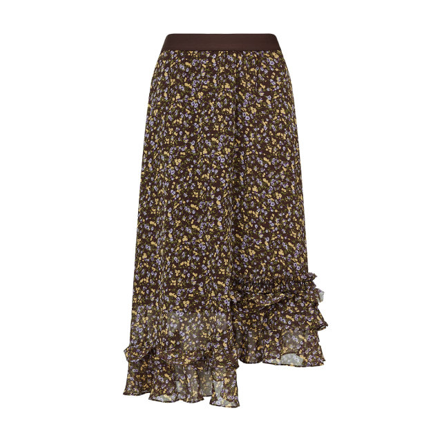 Mandesy ruffled floral skirt 2025 autumn new small flower full print irregular retro seven-point skirt
