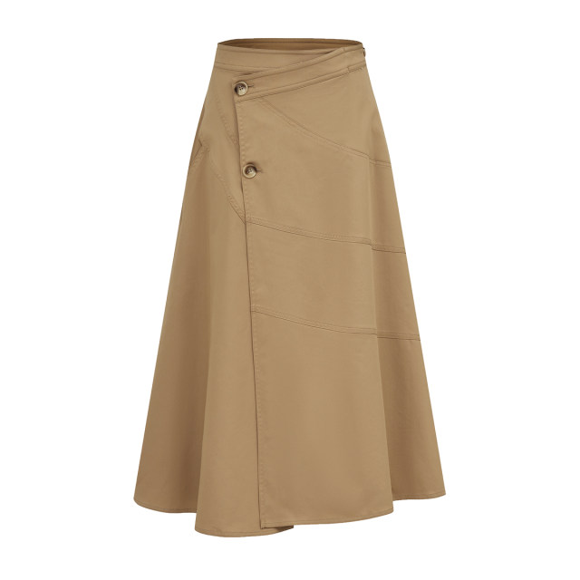 Mandesi cotton solid color skirt 2025 summer new high-waisted literary medium-length spliced ​​A-line skirt for women