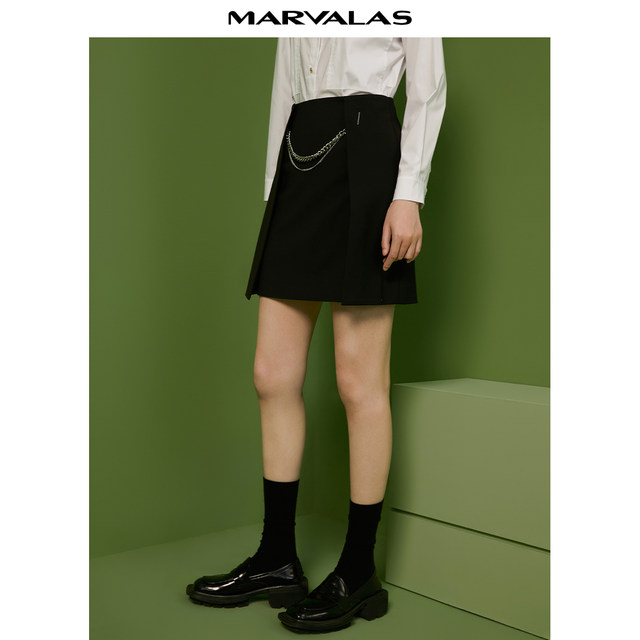 Mandesey black simple short skirt 2025 autumn new irregular splicing skirt to make you look slim and hip A-line skirt