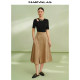 Mandesi cotton solid color skirt 2025 summer new high-waisted literary medium-length spliced ​​A-line skirt for women