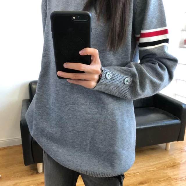 Internet celebrity striped sweater base shirt for men and women Korean style niche round neck pullover sweater casual knitted sweater