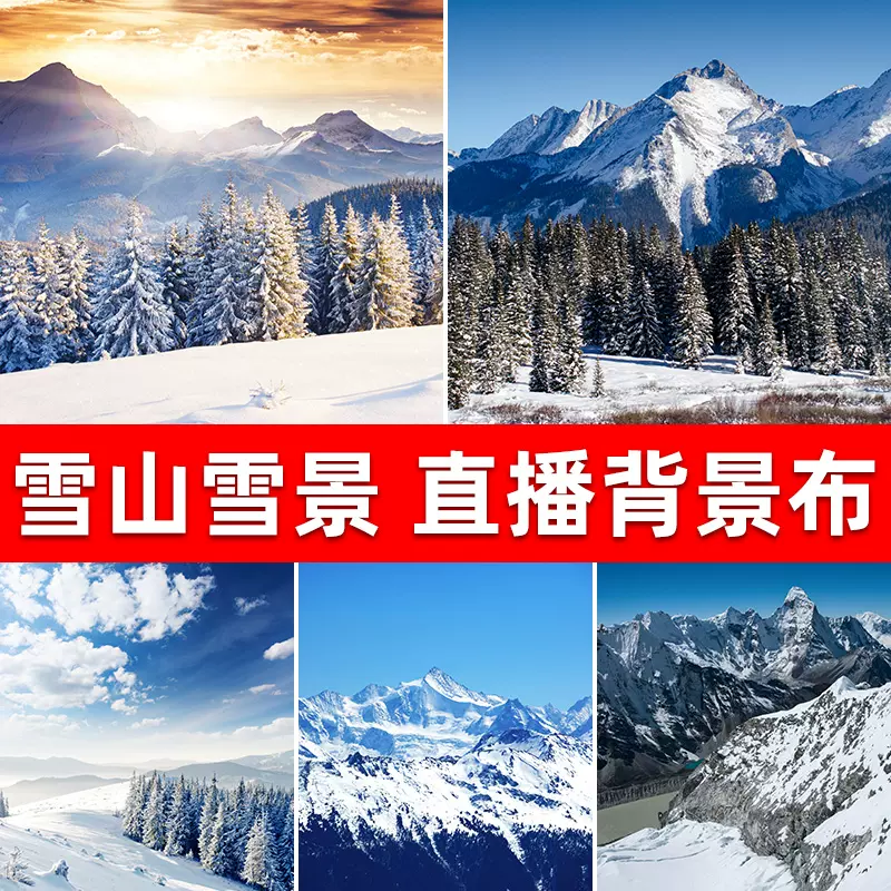 雪景雪山风格大山高山阳光林海雪原直播背景布3d立体直播背景墙