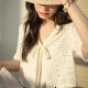 Wide color apricot v-neck lace short shirt blouse for women 2025 spring and summer new temperament cardigan jacket top