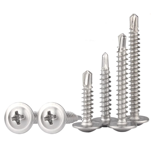 304/410 Stainless steel large flat head self-tapping screw cross round head with pad drill tail dovetail self-tapping screw