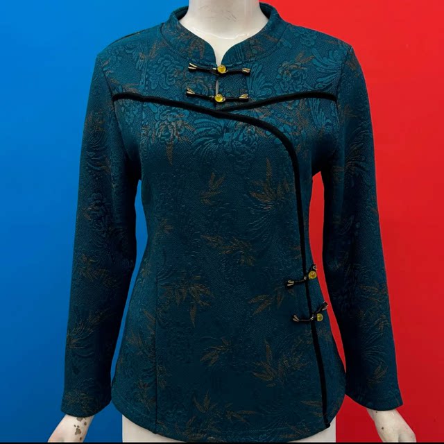 Retro mother outfit autumn and winter plus velvet new Chinese style cheongsam collar top slim and large-size temperament Tang suit base shirt