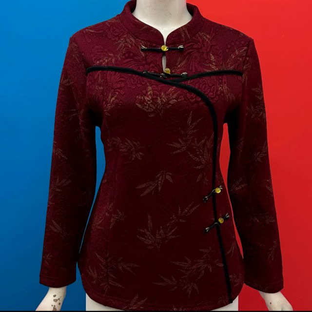 Retro mother outfit autumn and winter plus velvet new Chinese style cheongsam collar top slim and large-size temperament Tang suit base shirt