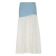 IAEY French retro lace jacquard mesh skirt summer seaside vacation style denim spliced ​​mesh skirt
