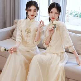 Chinese wedding sister dress bridesmaid dress winter 2023 new national style senior bridesmaid regiment cheongsam show thin