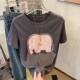 Gray heavy industry embroidered small elephant short-sleeved T-shirt for women 2025 summer new loose age-reducing versatile half-sleeved top