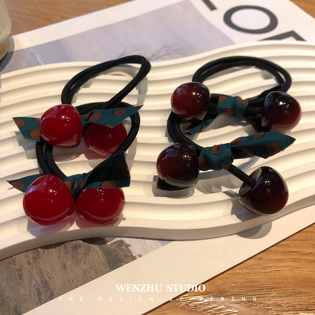 Red cherry high-elasticity and durable hair band headband bow headband hair rubber band women's ball hair rope