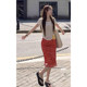 Korean sweet girl design floral red high-waisted skirt spring and summer new temperament versatile fishtail A-line skirt for women