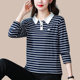 T-shirt women's long-sleeved 2022 autumn striped POLO collar women's large size western style mom tops age-reducing bottoming shirt