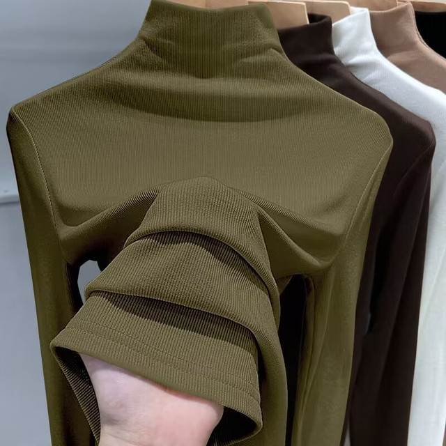 Half turtleneck German velvet bottoming shirt for women, autumn and winter inner wear, 2025 new velvet warm women's mother's top, fashionable top