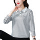 T-shirt women's long-sleeved 2022 autumn striped POLO collar women's large size western style mom tops age-reducing bottoming shirt