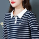 T-shirt women's long-sleeved 2022 autumn striped POLO collar women's large size western style mom tops age-reducing bottoming shirt