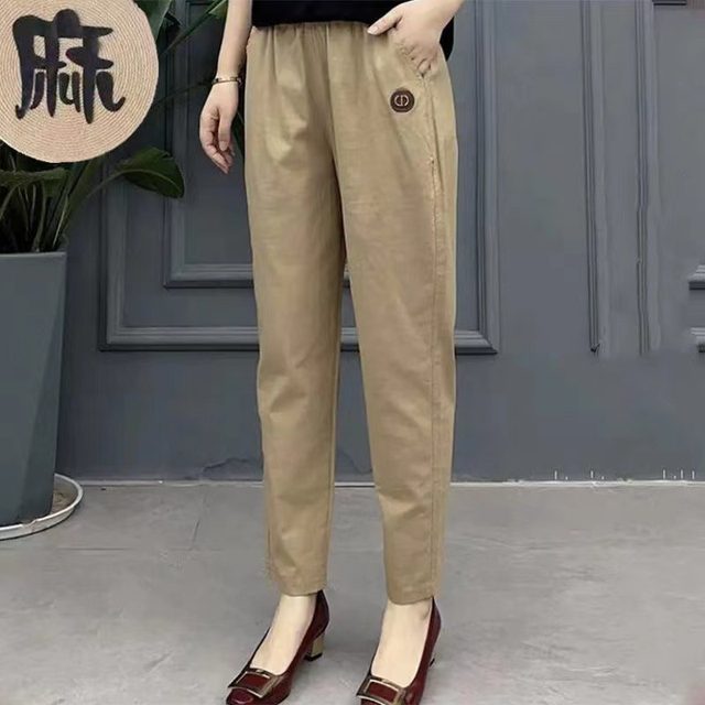 Mom wear pure cotton elastic waist nine-point casual pants for women in summer loose 2025 new slim and versatile Harem pants
