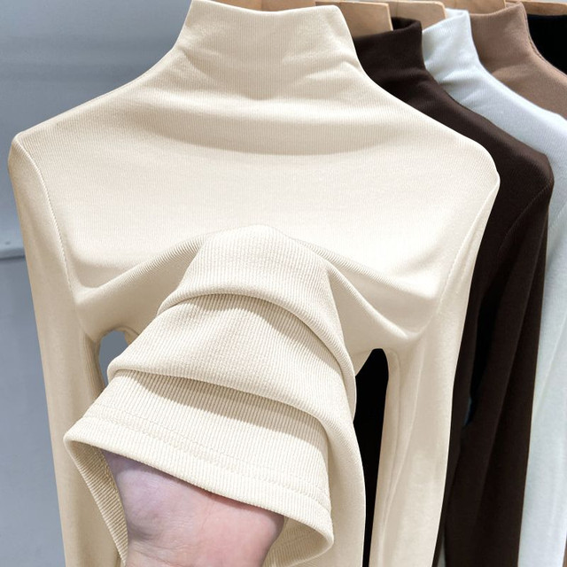 Half turtleneck German velvet bottoming shirt for women, autumn and winter inner wear, 2025 new velvet warm women's mother's top, fashionable top