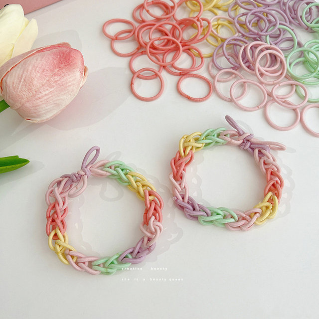 Couple rainbow small rubber band pair of diy braided bracelets for boyfriend colorful hair rope wrist ins hair ring