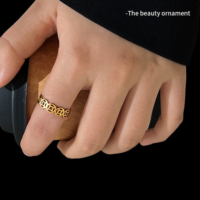 Chinese style Bafang Laicai Copper Coin Ring for Girls Light Extraordinary High-end Feeling for Girlfriends Couple Girlfriends Niche Design Ring

