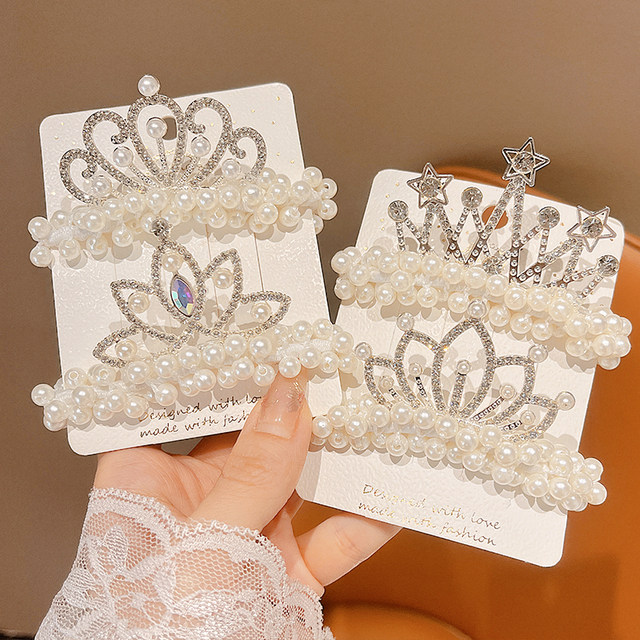 Children's pearl hair rope princess crown tiara girl's ball hair ring rubber band female head tie cute hair flower hair accessory