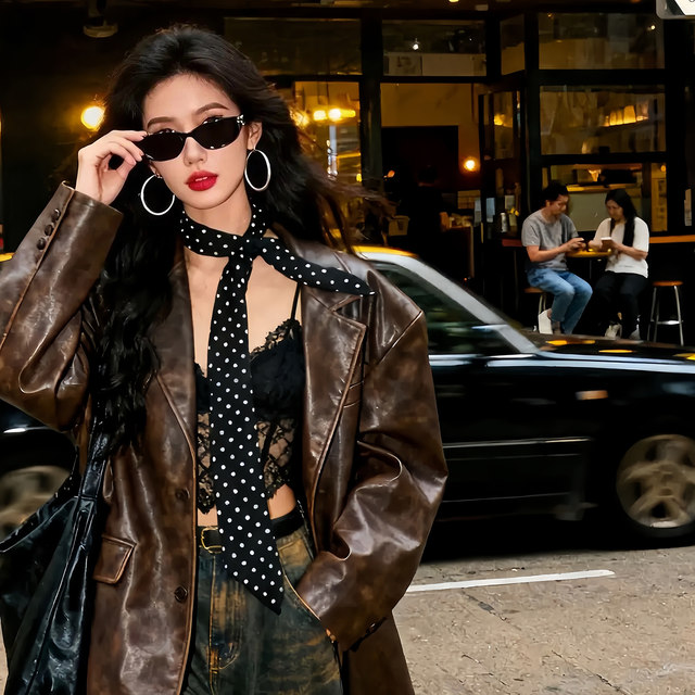 Black polka dot long silk scarf for women 2025 new high-end autumn and winter neck scarf streamer headband belt accessories