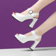 Brand shoes patent leather fish mouth thick heel sandals for women 2025 new summer fashion black genuine leather catwalk high heel sandals