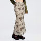 New Chinese retro style printed pleated skirt mesh double-layer printing fashionable and versatile new fishtail skirt