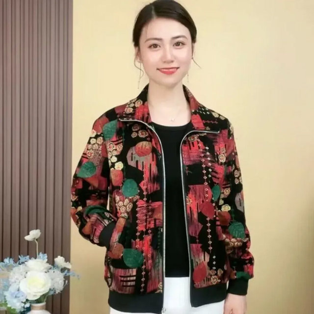 High-end coat women's long-sleeved lapel spring and autumn new 2025 loose top versatile jacket middle-aged and elderly mothers' outfit