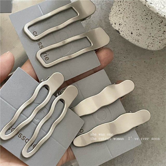 Advanced gray cool wind metal matte wavy hair clip pair clip simple versatile hair clip duckbone clip bang clip new