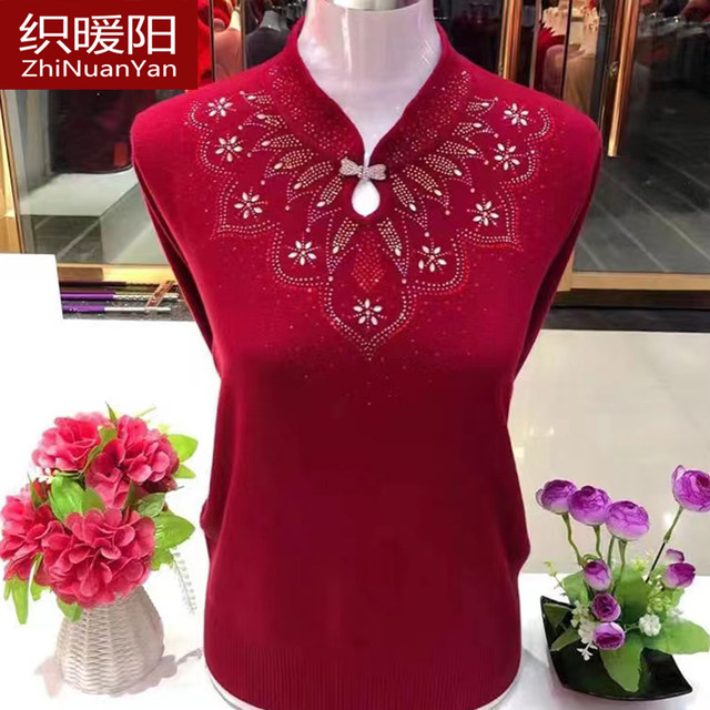 Autumn and winter mother's brand bottoming shirt, middle-aged and elderly western-style wedding banquet plus velvet sweater, mother-in-law's wedding dress, winter woolen sweater