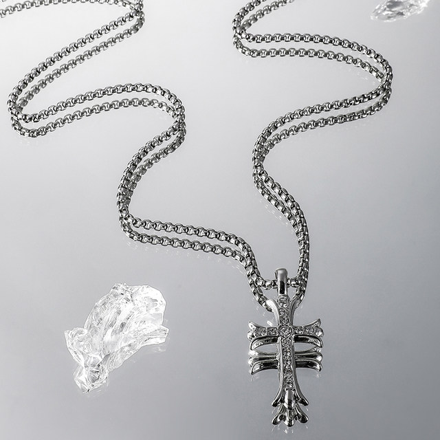 Cross pendant men's hip-hop necklace men's trendy chain accessories men's trendy brand versatile long sweater chain