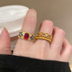 
Medium-old gold enamel pattern ring for women niche design high-end index finger ring retro new Chinese finger ring