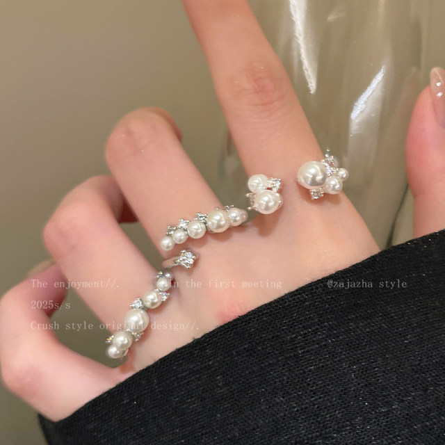 French baroque pearl open ring women's niche design stacked index finger ring light luxury high-end ring jewelry