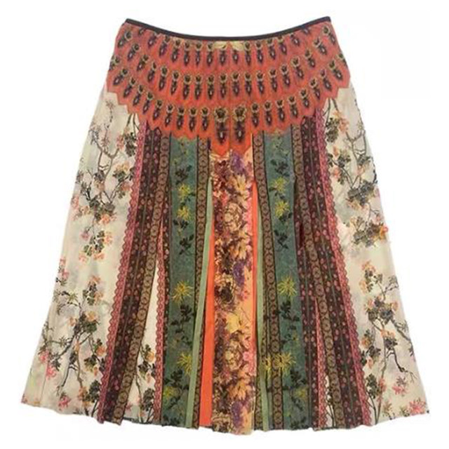 Flower and bird mesh fragmented skirt 2025 summer new design niche high waist retro A-line short skirt vintage