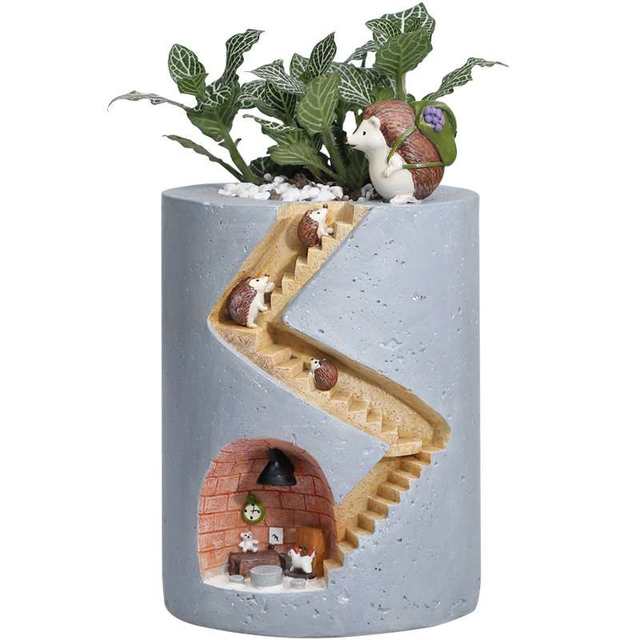 If Creative Resin Succulent Hydroponic Flower Pot Home Gardening Desktop Potted Plant Display Hedgehog House Flower Pot