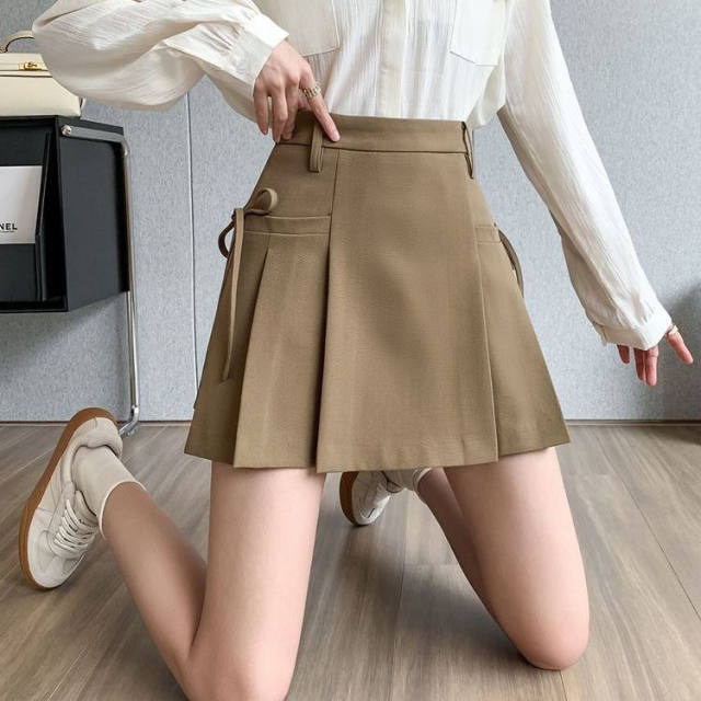 Irregular suit skirt girl spring and summer high -waisted high -waisted half skirt A -line pleated skirt small
